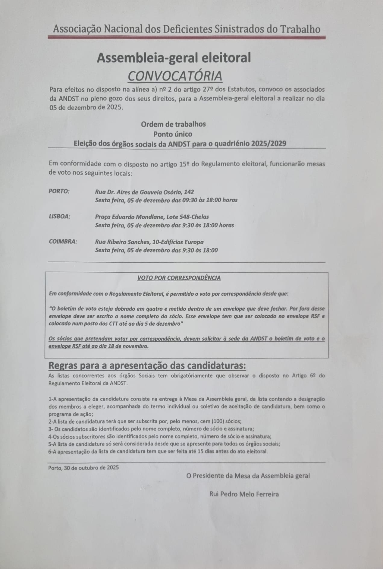 Convocatória Assembleia Geral eleitoral